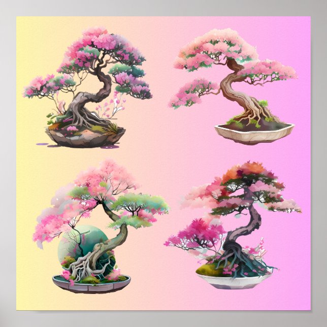 Poster Quatro árvores bonsai (Frente)