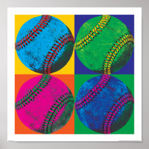 Póster Quatro basebol em cores diferentes
