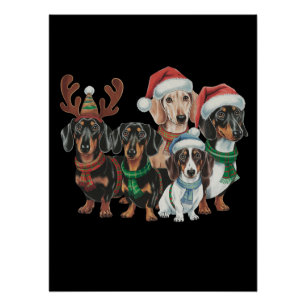 Póster Quatro Cães Dachshund Vestidos Em Aposentado Festi