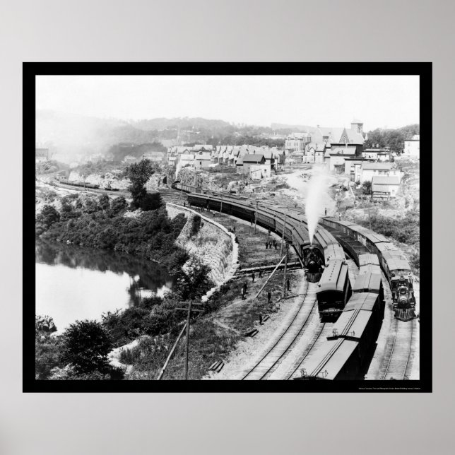 Póster Quatro Comboios Passando Pequenas Quedas, NY 1890 (Frente)