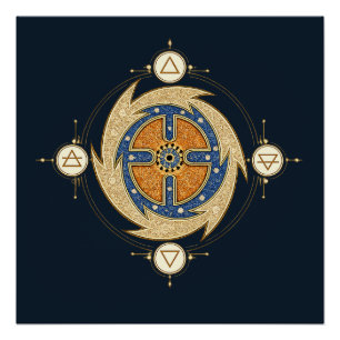 Póster Quatro Elementos Mandala Marroquina Geometria Sagr