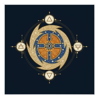Póster Quatro Elementos Mandala Marroquina Geometria Sagr