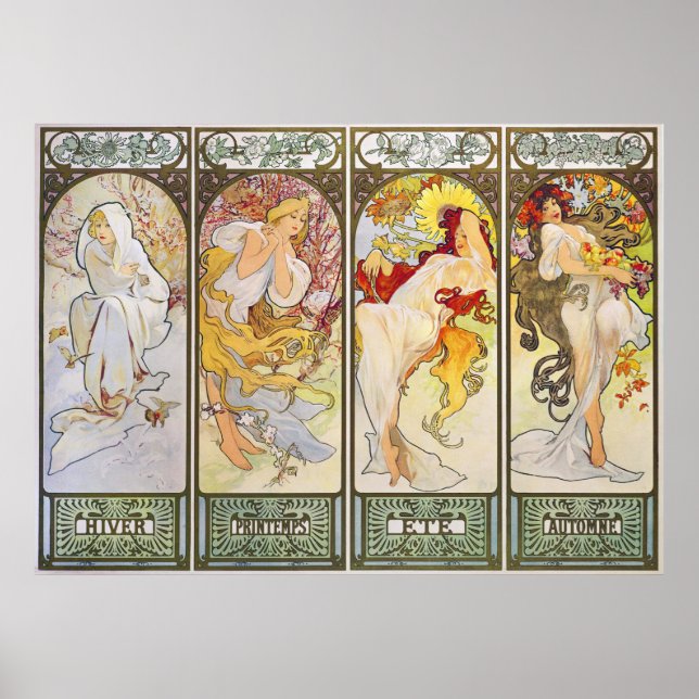 Póster Quatro estações por Alphonse Mucha (Frente)