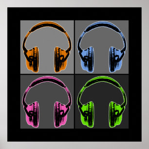 Póster Quatro Fones de Ouvido Pop Art