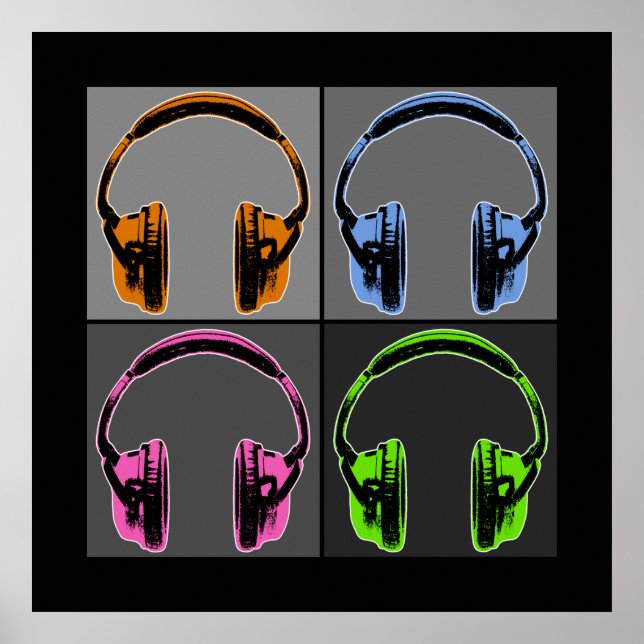 Póster Quatro Fones de Ouvido Pop Art (Frente)