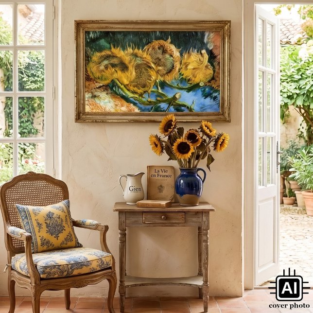 Poster Quatro Girassóis Cortados por Vincent van Gogh (Four Cut Sunflowers by Vincent van Gogh is a vintage post impressionism still life floral painting.)