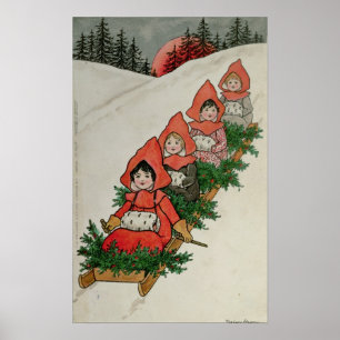 Póster Quatro meninas em um pequeno trenó