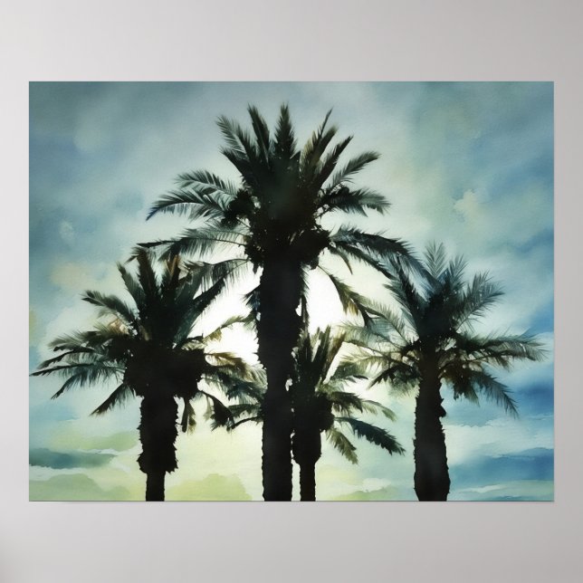 Poster Quatro Palmeiras Tropicais em Céu Soldado Cavique (Frente)