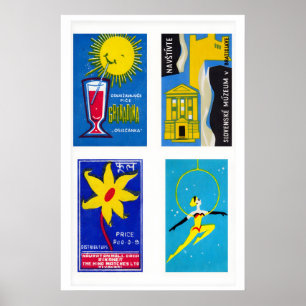 Poster Quatro rótulos de caixa de fósforos vintage Caixa