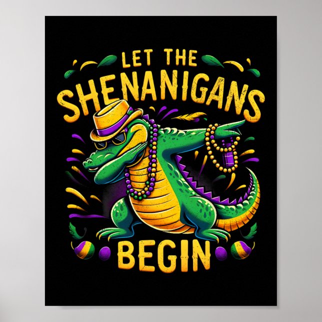 Poster Que os Shenanigans comecem a Mardi Gras Dinosaur T (Frente)