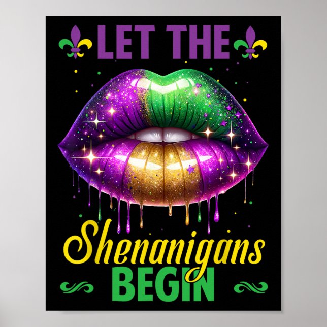 Poster Que Os Shenanigans Comecem A Mardi Gras Lábios Hom (Frente)