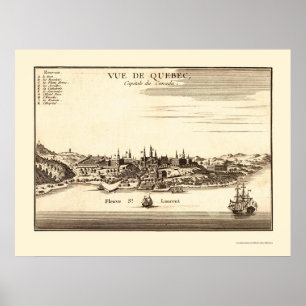 Póster Québec, mapa panorâmico de Canadá - 1755