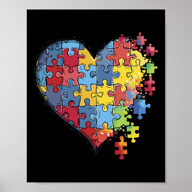 Poster Quebra-cabeça do Coração Peça Autismo Sensibilizaç (Frente)