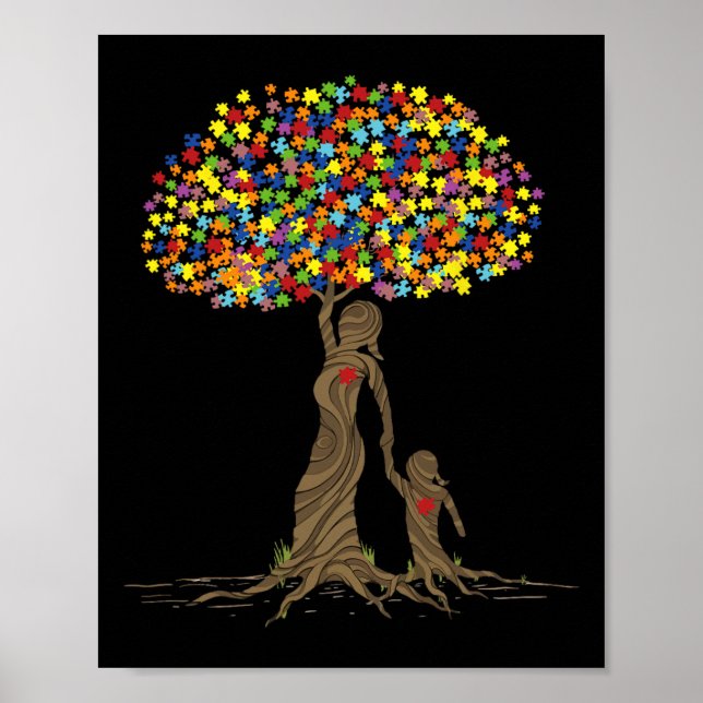 Poster Quebra-cabeça Tree Ama Mãe E Autismo Filha Autista (Frente)