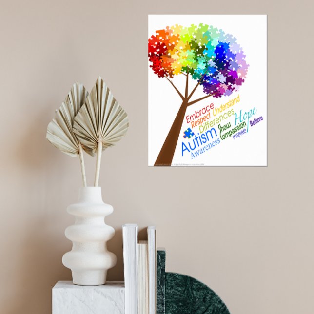 Poster Quebra-cabeça Tree with Word Art Autism Awarness P (Criador carregado)