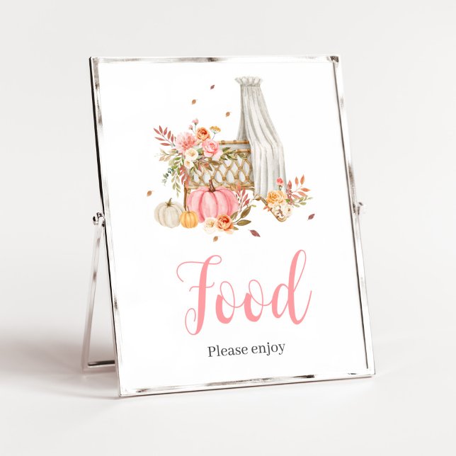 Poster Queda Apaixonada Pumpkin Food Bebê Shower (Fall Autumn Pumpkin Baby Shower Food Sign)