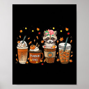 Poster Queda Café Pumpkin Spice Latino do outono Raccoo