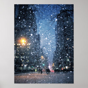 Póster Queda de neve da cidade do Nighttime