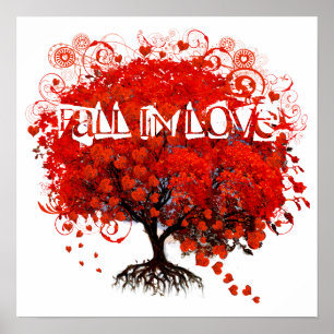 Póster Queda na árvore vermelha do amor com queda dos