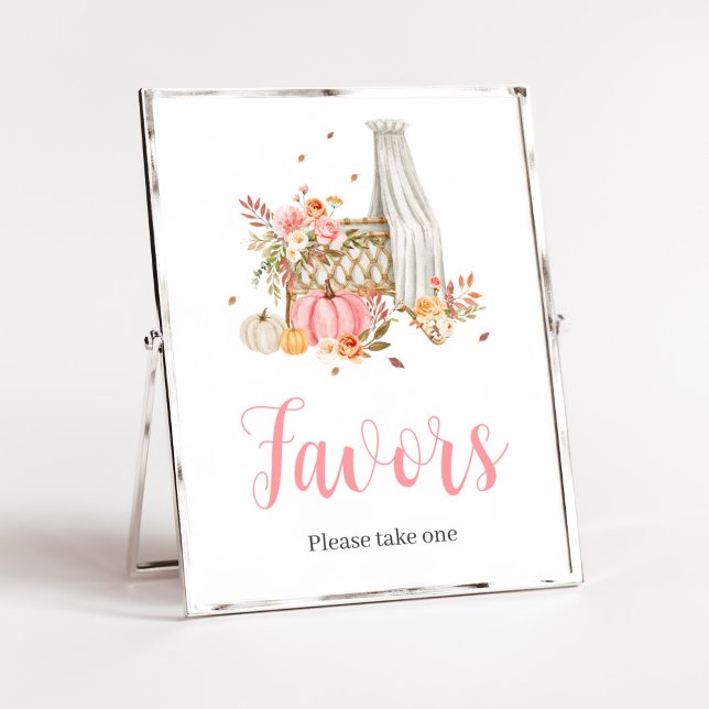 Poster Queda No Amor Pumpkin Rosa Favorece Bebê (Fall Autumn Pumpkin Baby Shower Favors Sign)