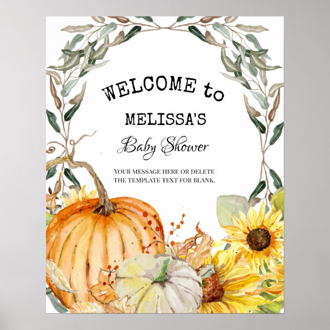 Poster Queda Pumpkin Sunflower Watercolor Bebê (Frente)