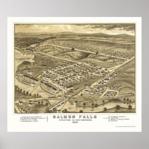 Póster Quedas Salmon, mapa panorâmico do NH - 1877