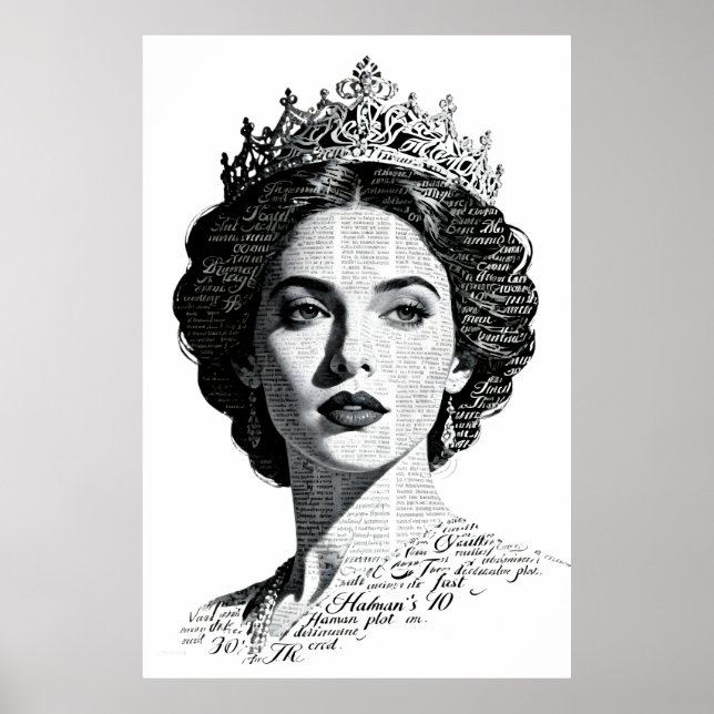 Poster Queen Esther Calligraphy Portrait - Vintage Script (Frente)