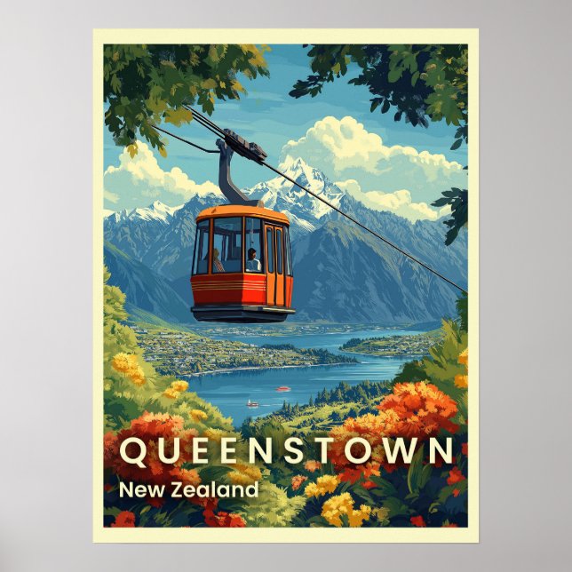 Poster Queenstown, Nova Zelândia Incrível Vista de Montan (Frente)