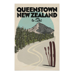 Póster Queenstown Nova Zelândia para Esqui