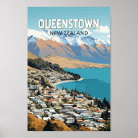 Queenstown Nova Zelândia Viagem Art Vintage