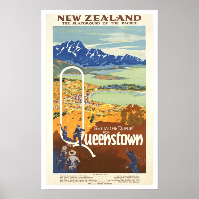 Poster Queenstown, Nova Zelândia ~ Viagens vintage (Frente)