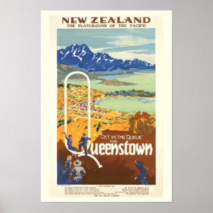 Poster Queenstown, Viagens vintage da Nova Zelândia