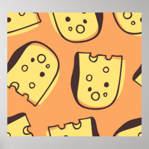 Poster Queijo Desenhado À Mão: Padrão Artístico Sem Vista