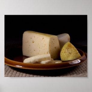 Póster Queijo do Tilsit da placa na foto macro da vida