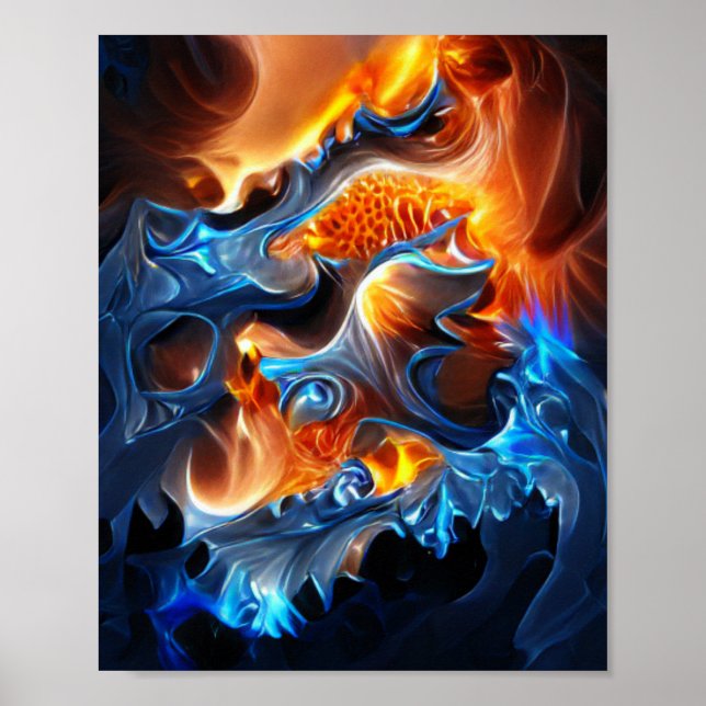 Poster Queimando Fogo e Arte Fractal Espiral do Gelo (Frente)