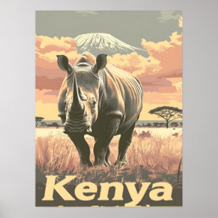 Poster Quênia Rinoceronte Vintage