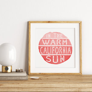 Póster Quente California Sun Vintage Typografia Coral