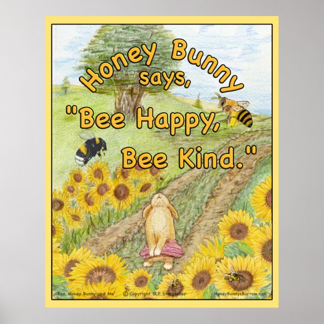 Poster Querida Bunny diz "Bee Happy, Bee Kind" (Frente)
