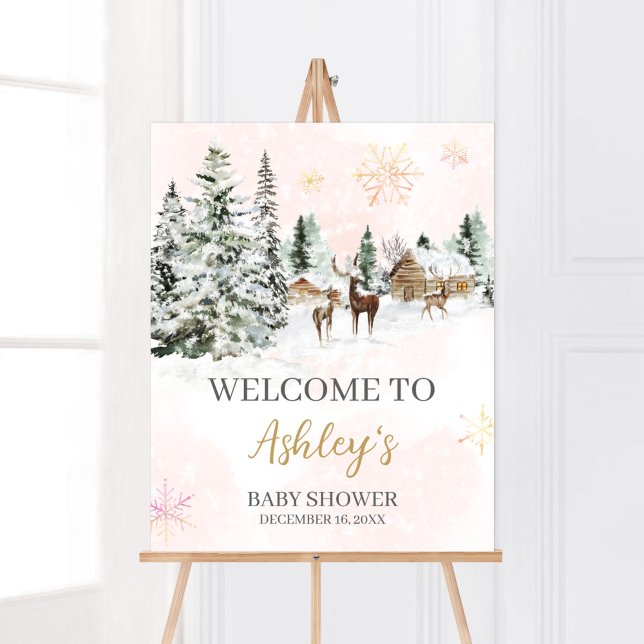 Poster Querida, é frio lá fora. (Winter Wonderland Baby Shower Welcome Sign)