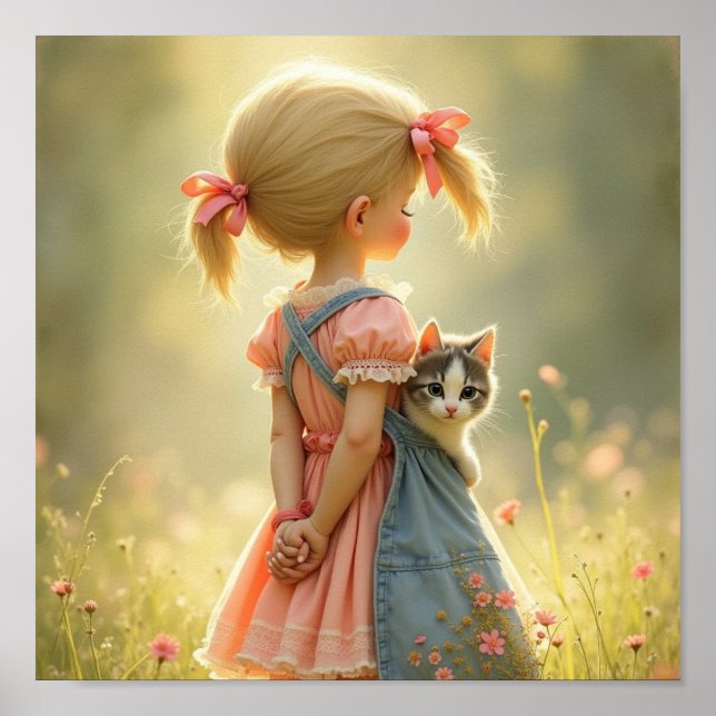 Poster Querida menina com seu gatinho (Frente)