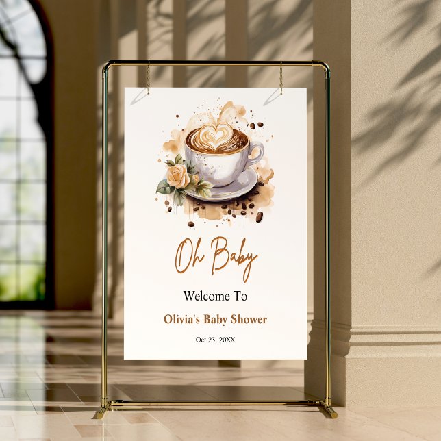 Poster Querida, um bebê está a criar Chá de fraldas bem-v (Oh Baby A Baby is Brewing Coffee Baby Shower Welcome Sign )