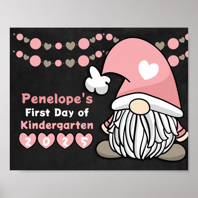 Poster Querido Gnome Rosa Primeiro Dia Escola Quadro Negr (Frente)