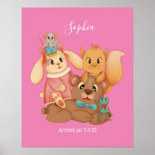Poster Querido Urso e Amigos, Nome branco, cor-de-rosa