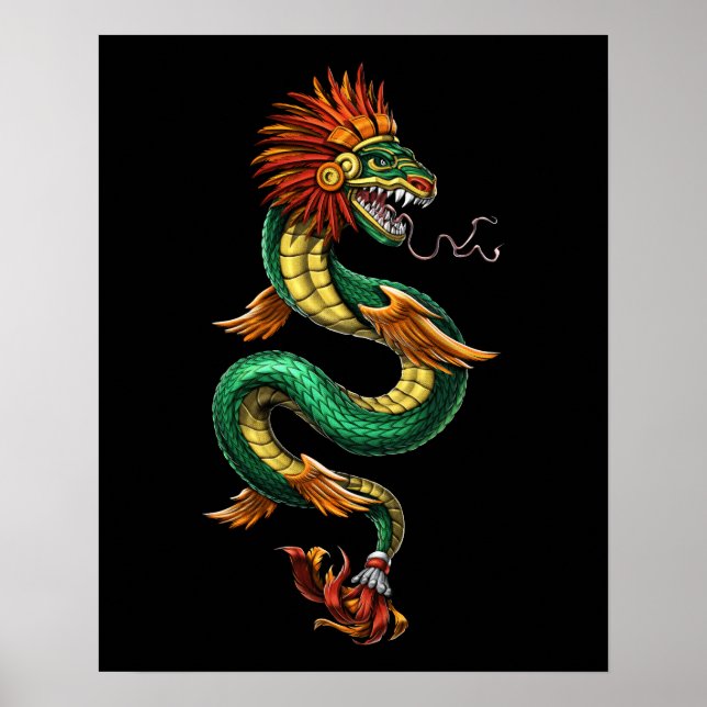 Poster Quetzalcoatl Aztec Feathered - Deus Serpente (Frente)