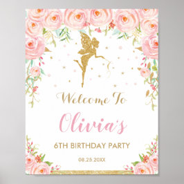 Poster Quic Blush Pink Fada Floral de Rosa Aniversário Be