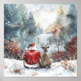 Poster Quiet Christmas Night – Santa and Reindeer Winter 