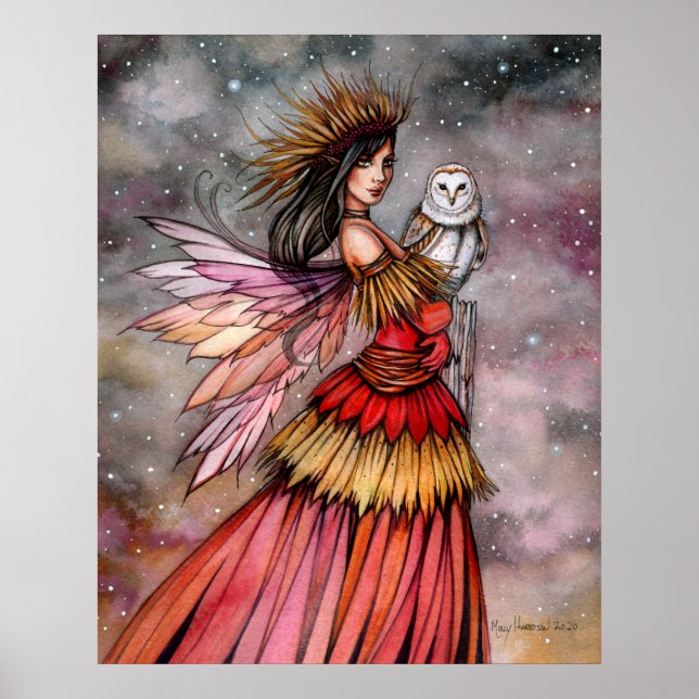 Poster Quiet Ember Fairy and Owl Fantasy Art (Frente)