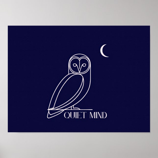 Poster Quiet Mind Owl – Minimalist Night Wisdom Design (Frente)