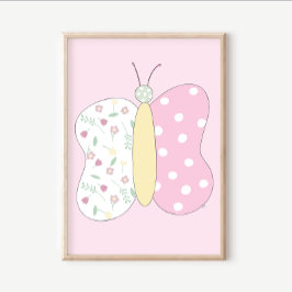 Poster Quilt Art Print Set: Butterfly Pink Gallery Wall