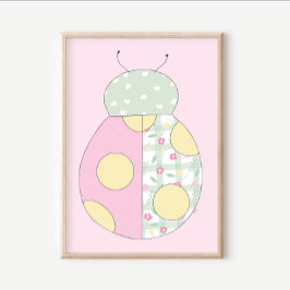 Poster Quilt Art Print Set: Ladybug on Pink Background